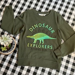 H&M dinosaur embossed green metallic sweatshirt